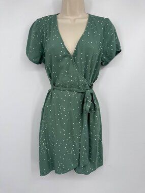 O'Neill Amber Dot Dress Size a medium green white wrap dress spring summer beach